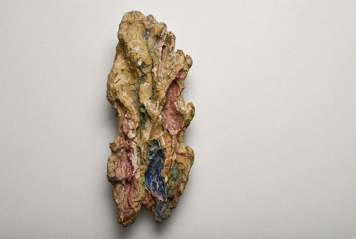 A fictional painted fragment under quiet conservation light